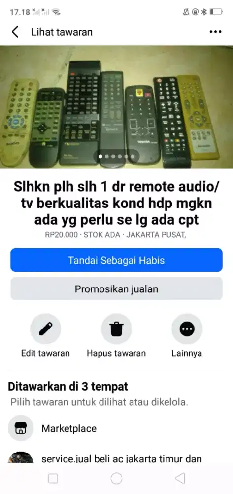 Slhkn plh slh 1 dr remote audio/tv kond hdp mgkn ada yg perlu murah sj