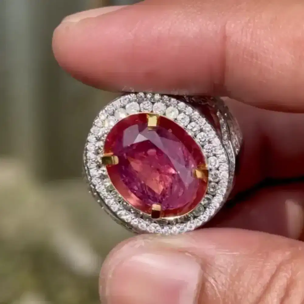 Cincin Permata Padparadscha Ring Emas Berlian
