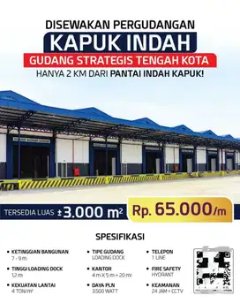 DISEWAKAN PERGUDANGAN KAPUK, GUDANG TENGAH KOTA