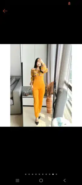 Jumpsuit wanita import warna kuning free jilbab topi