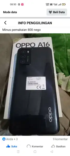 Oppo A16 ram 3/32