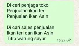 Di cari penjaga toko dan sales penjualan
