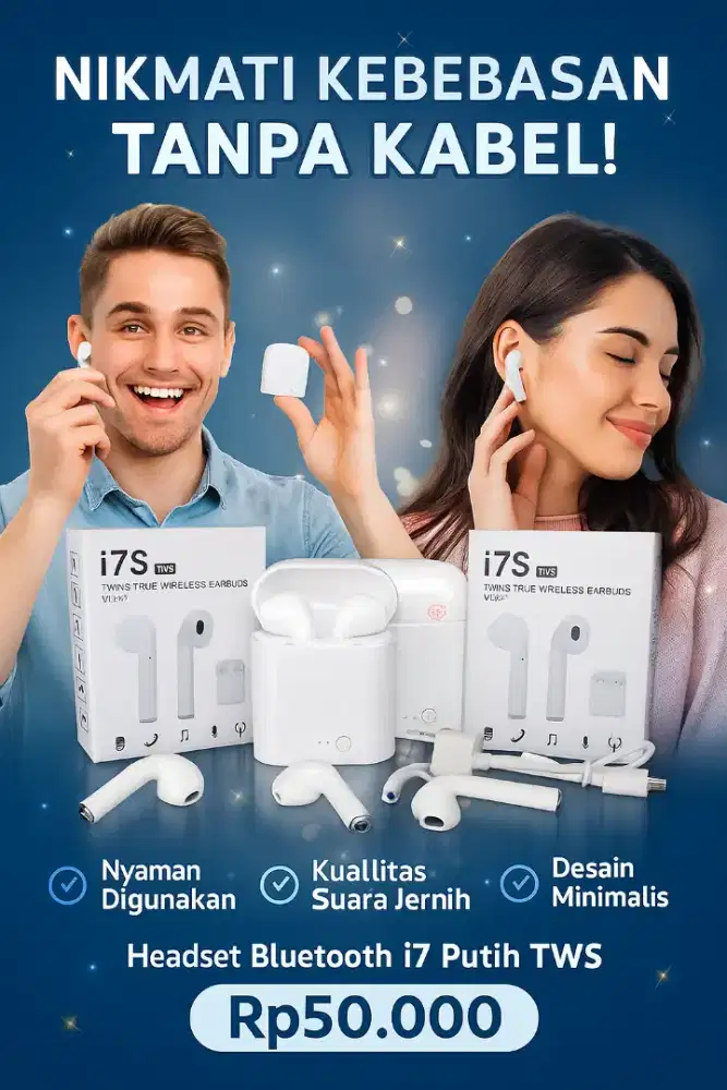 Headset Handsfree Earphone Wireless Bluetooth i7s TWS Putih V4.2+