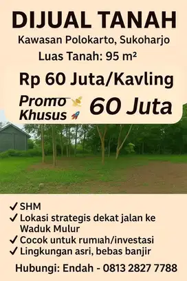 DIJUAL CEPAT TANAH DI SUKAHARJO!