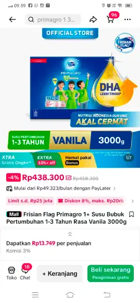 Jual susu Frisian flag primago