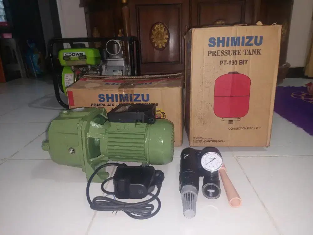 Pompa Air Listrik PC-375 BIT + Pressure Tank PT-190 BIT Merk Shimizu