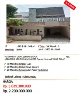 Dijual Rumah Siap Huni Griya Lembah Depok