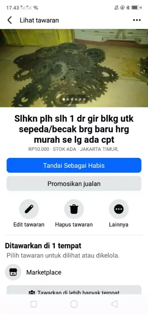Slhkn plh slh 1 dr gir sepeda/becak brg baru hrg murah se lg ada cpt