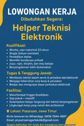 Lowongan helper elektronik