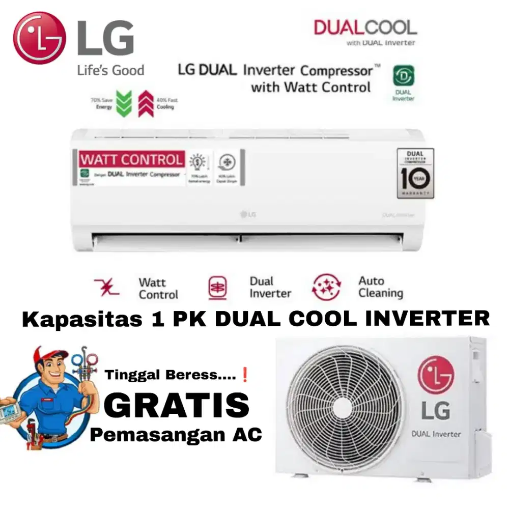 FREE PASANG! LG AC 1 PK Dual INVERTER Kompressor Dgn WattControl T9EV4