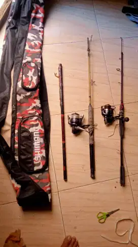 Alat pancing reel, joran dan tas