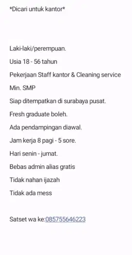 LOWONGAN KERJA DI BUTUHKAN CEPAT