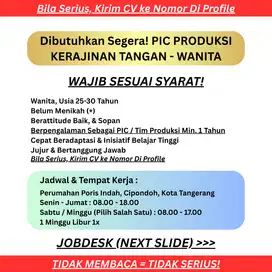 DIBUTUHKAN SEGERA PIC WANITA USIA 25-30 THN