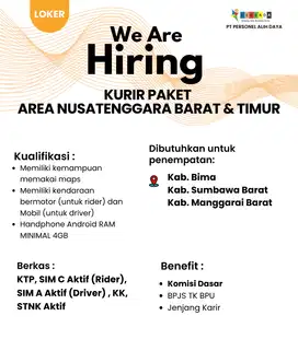 DIBUTUHKAN SEGERA!! KURIR EKPEDISI AREA BALI