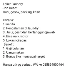 Lowongan karyawan laundry