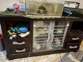 Rak serbaguna kayu dan kaca nego