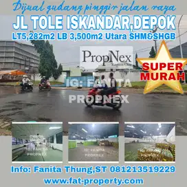 Dijualgudang di pinggir jl raya Tole Iskandar,Depok LT5282m2 LB 3500m2
