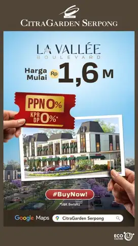 FREE PROMO PPN Ruko Citra Garden Serpong DP0% Langsung Segera SiapHuni