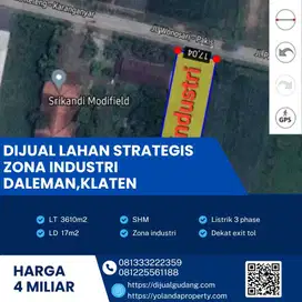 Jual Lahan Industri Daleman Klaten 3610m² Zona Merah Harga Terbaik