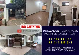 Disewakan Komplek Palem Indah Hoek 187mtr