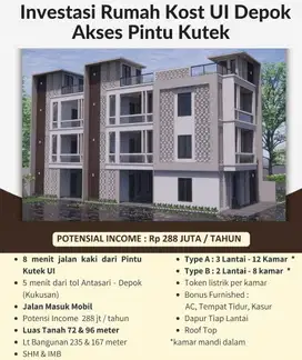 Rumah Kosan Dijual di dekat universitas Indonesia Depok, dekat Kutek