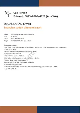 Dijual Lahan Sawit di Sumatera Utara +- 600 Ha