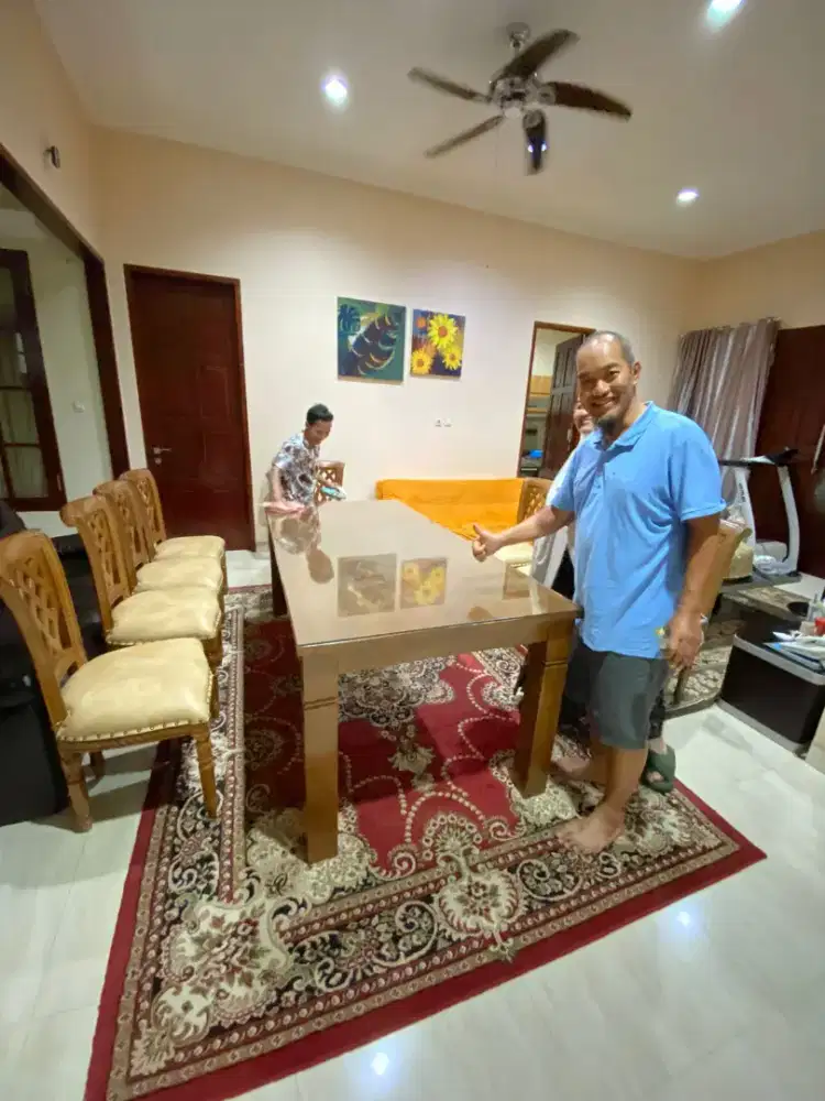 Meja makan jati kursi 8