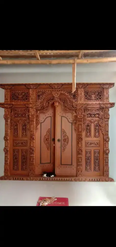 Gebyok full ukir kayu jati, Panjang 180cm
