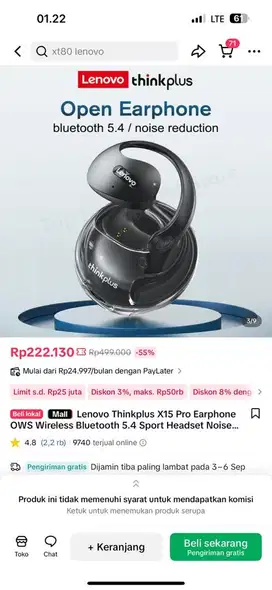 Earphone x15 pro lenovo