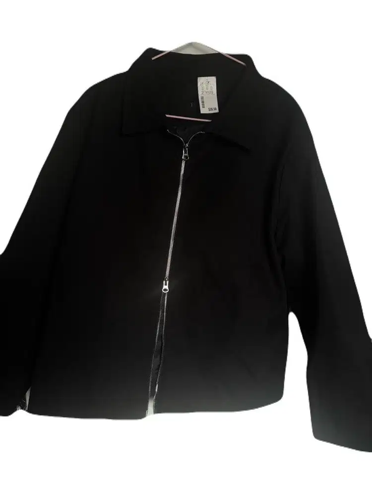 Work jacket double zipper black hitam luar us