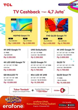 TCL TV Cashback hingga 4,7 Juta*