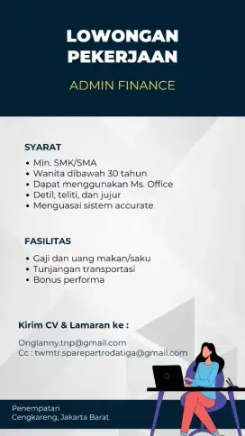 Dibutuhkan segera admin finance