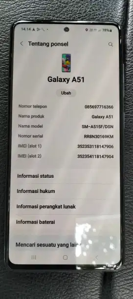 Samsung A51 6/128 Mulus, Batangan
