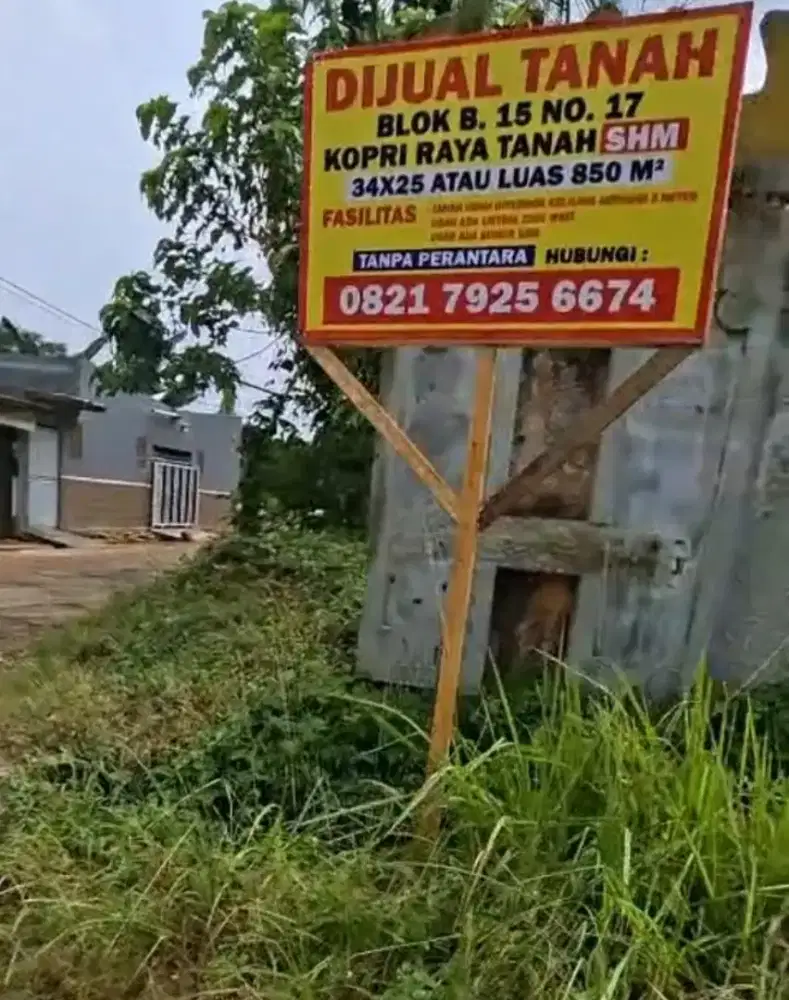 Dijual tanah ukuran 850m sertifikat shm.