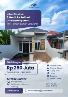 Perumahan Alfatih Cluster murah strategis Dekat Polinela Unila