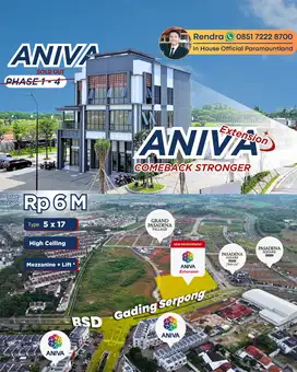 Ruko Aniva Hadap Jalan 3 Lantai 5x17 Gading Serpong
