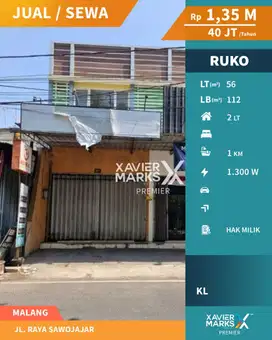 Ruko Disewakan dan Siap Huni Di Pinggir Jalan Raya Sawojajar Malang
