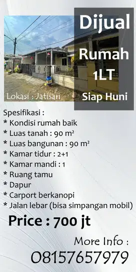 Dijual Cepat BU Rumah Siap Huni di Jatisari BSB Mijen