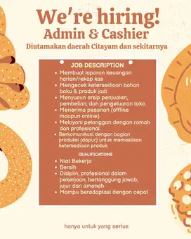 Lowongan Admin & Kasir Perempuan (Diutamakan Citayam & Sekitarnya)