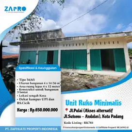 Jual ruko minimalis cocok peruntukan usaha  laundry, toko di padang