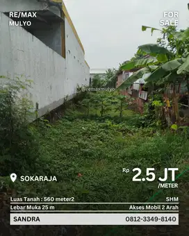 Dijual Tanah Strategis Jalan Besar Wilayah Sokaraja