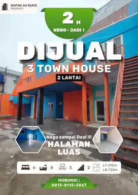 Strategis 3 Rumah Townhouse 2 Lantai cocok Untuk Usaha dan Kos Kosan