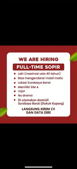 LOKER DRIVER PRIBADI SURABAYA