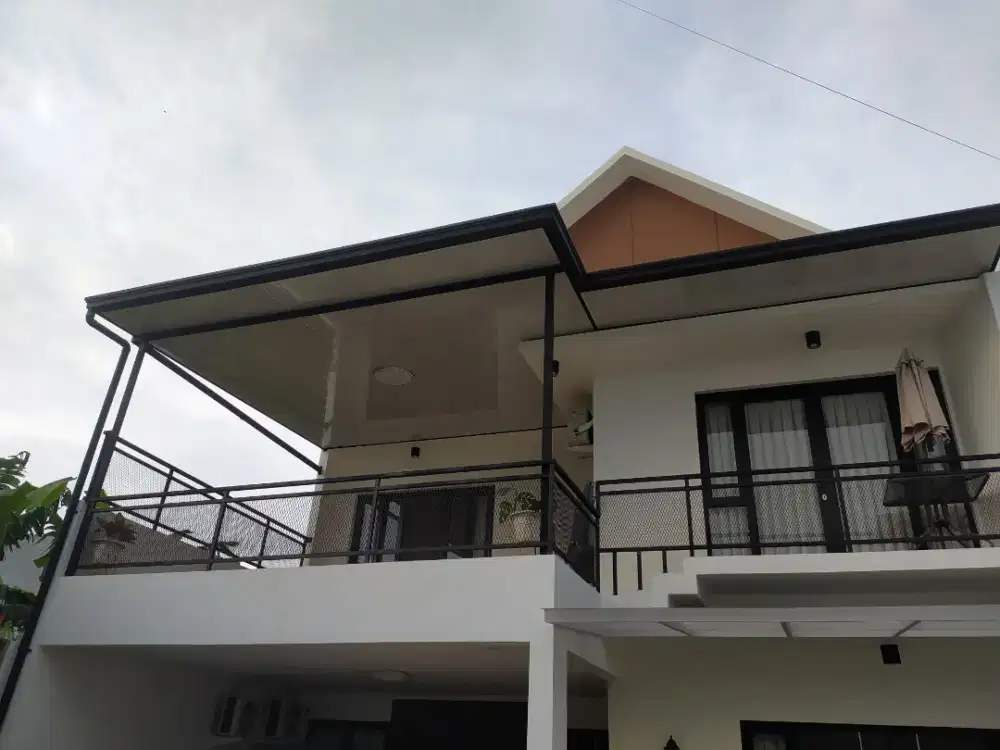 Kanopi atap alderon rs rangka besi hollow galvanis plus plavon pvc