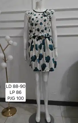 Dress terusan katun bunga hijau tosca preloved