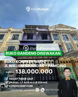 DISEWA RUKO GANDENG JL WILLIEM ISKANDAR KOMPLEK MMTC - DAERAH PANCI