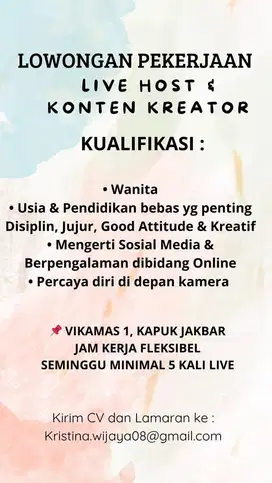 DIBUTUHKAN HOST LIVE & CONTECT CREATOR YANG SERIUS KERJA‼️