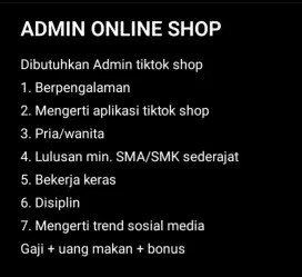 Admin online shop berpengalaman dan host live