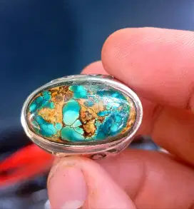 Pirus Persia gradasi motif lafadz ring perak mewah