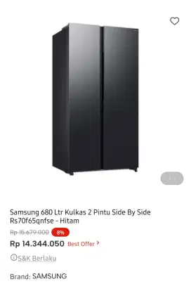 KULKAS SAMSUNG SIDE BY SIDE RS70F65QNFSE 680LITER